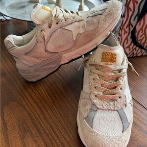 Golden Goose Cream and Gold Sneakers
